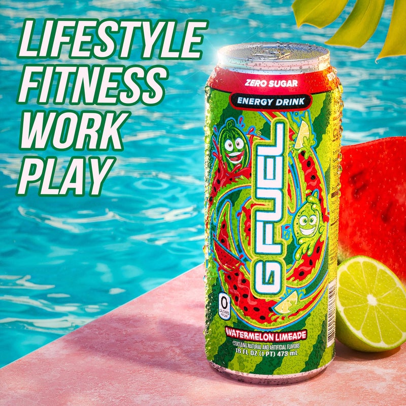 G Fuel Energy Drink, Watermelon, Sugar Free Beverage with 300mg Caffeine, Daily Energy Boost with Focus Amino, Vitamin + Antioxidants, 16 oz Cans (Watermelon Limeade, 12-Pack) - Image 5